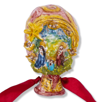 Nativity scene on balloon in Sicilian ceramic, decorated with figures in relief and baroque, h 11 cm approx. MR mod - 