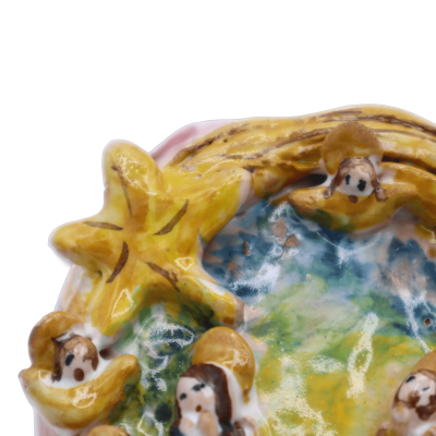 Nativity scene on balloon in Sicilian ceramic, decorated with figures in relief and baroque, h 11 cm approx. MR mod - 