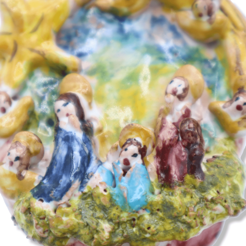 Nativity scene on balloon in Sicilian ceramic, decorated with figures in relief and baroque, h 11 cm approx. MR mod - 