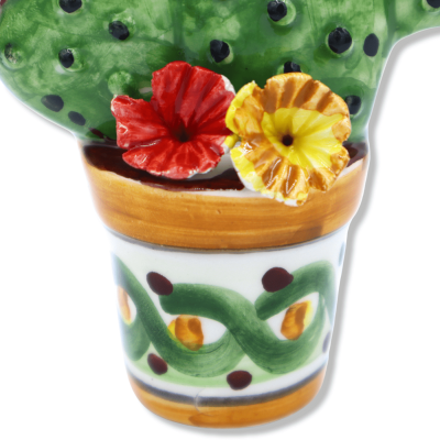 Planta de tuna en maceta de cerámica Caltagirone, decoración aleatoria, aprox h 14 cm. (PC 1) - 