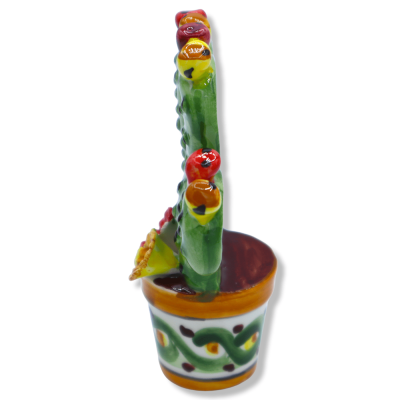 Roślina Fico d'india w misce ceramicznej Caltagirone, dekoracja losowa, h 14 cm ok - 