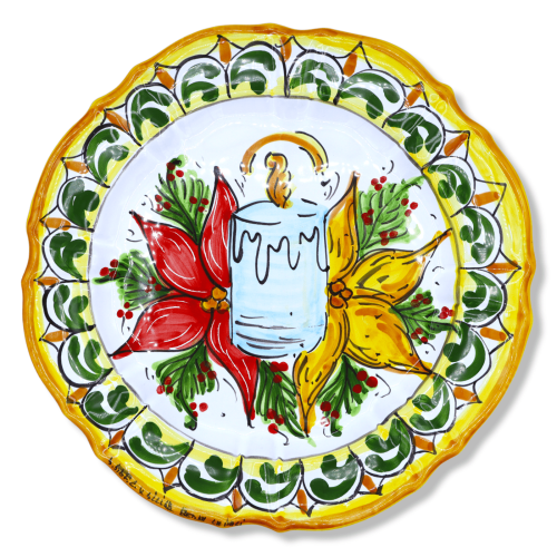 Plato de servir de cerámica siciliana, decoración de velas navideñas, Ø 30 cm aprox. formulario NL - 