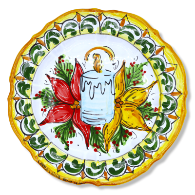 Prato de servir em cerâmica siciliana, decoração com velas de natal, Ø 30 cm aprox. formulário NL - 