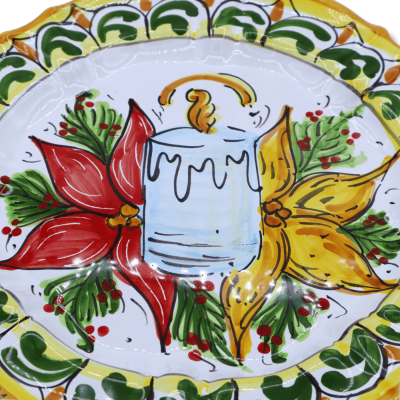 Sizilianischer Servierteller aus Keramik, Weihnachtskerzendekoration, Ø ca. 30 cm. Mod NL - 