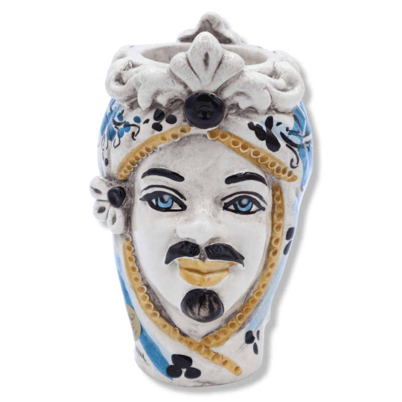 Two-faced Janus head with two faces in Caltagirone ceramic, 17th century blue decoration - h 13 cm approx. (1Pcs) - 
