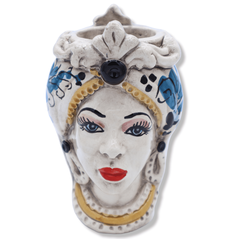 Two-faced Janus head with two faces in Caltagirone ceramic, 17th century blue decoration - h 13 cm approx. (1Pcs) - 