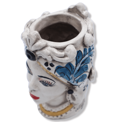 Two-faced Janus head with two faces in Caltagirone ceramic, 17th century blue decoration - h 13 cm approx. (1Pcs) - 