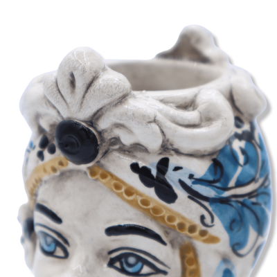 Two-faced Janus head with two faces in Caltagirone ceramic, 17th century blue decoration - h 13 cm approx. (1Pcs) - 
