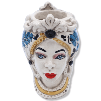 Bifronte hoofd met twee keramische gezichten van Caltagirone, zwarte man, decoratie '600 blauw, 13 cm approx. (1pz) - 