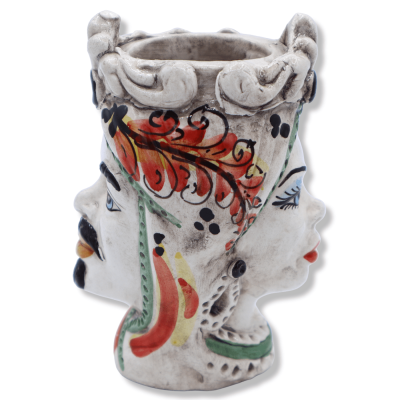 Tête de Janus biface à deux faces en céramique de Caltagirone, décor rouge XVIIème siècle - h environ 13 cm. (1 PCS) - 