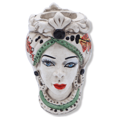 Tête de Janus biface à deux faces en céramique de Caltagirone, décor rouge XVIIème siècle - h environ 13 cm. (1 PCS) - 