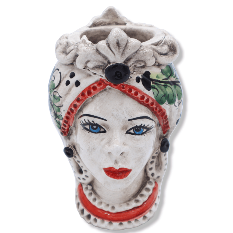 Cabeça de Janus de duas faces com duas faces em cerâmica Caltagirone, decoração verde do século XVII - altura 13 cm apro