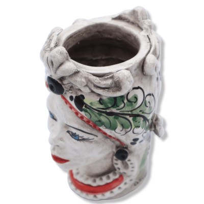 Cabeça de Janus de duas faces com duas faces em cerâmica Caltagirone, decoração verde do século XVII - altura 13 cm apro