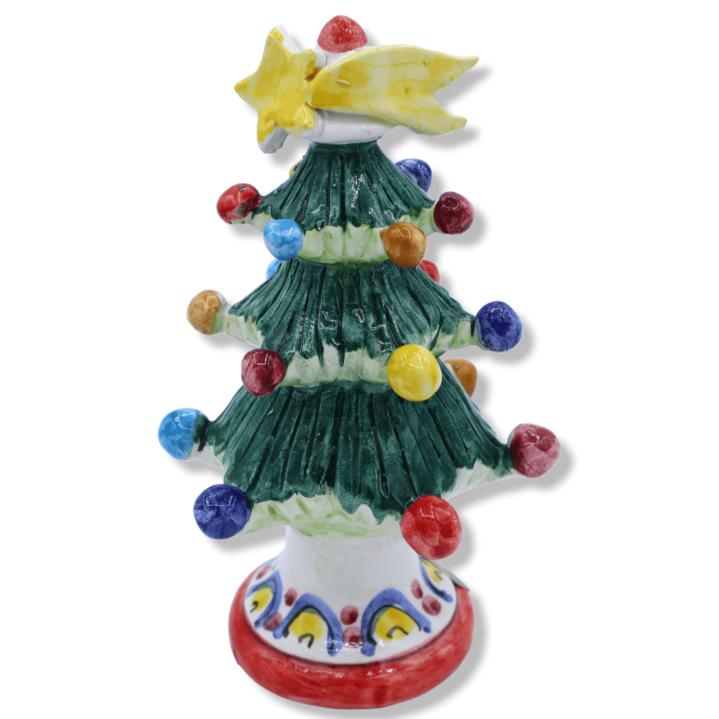 Árbol de Navidad con estrella de cometa, punta de cerámica Caltagirone, bolas multicolores, h 17 cm aprox. MOD de RP - 
