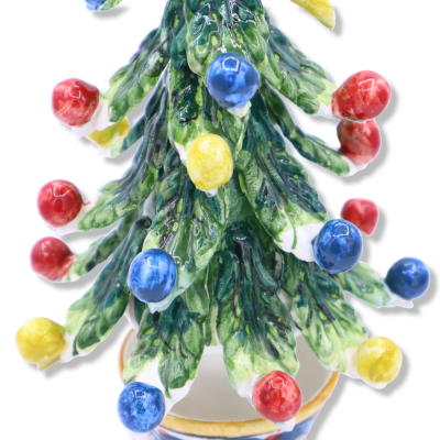 Drzewo Bożego Narodzenia z gwiazdą Kometa punktowa w ceramicznym Caltagirone, wielobarwne piłki, h 22 cm ca. Mod CNR - 