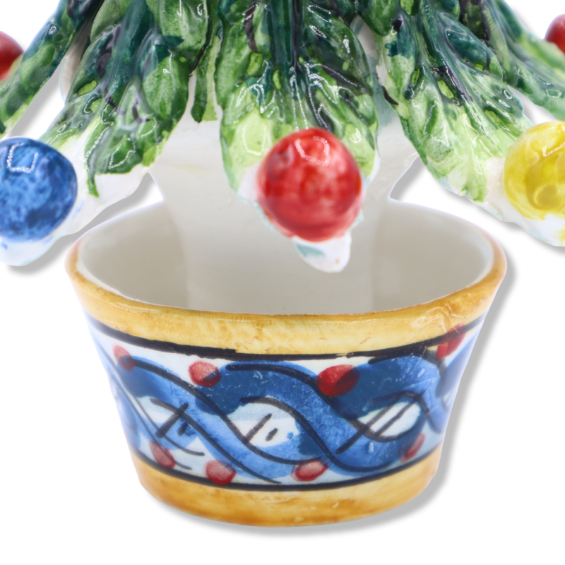 Drzewo Bożego Narodzenia z gwiazdą Kometa punktowa w ceramicznym Caltagirone, wielobarwne piłki, h 22 cm ca. Mod CNR - 