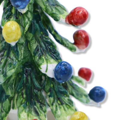 Julgran med stjärna Comet keramiska tips Caltagirone, multifärgade bollar, h 22 cm ca. Mod CNR - 
