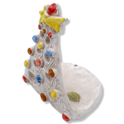 Ceramische kaarsenhouder boom Caltagirone perforeerde wit met gekleurde ballen, 13 cm approx. Mod RP - 