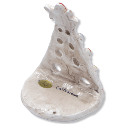 Drzewo przynosi świecę w ceramicznym Caltagirone traforowany biały starożytny z wielowarstwowych piłek, h 13 cm ca. Mod 