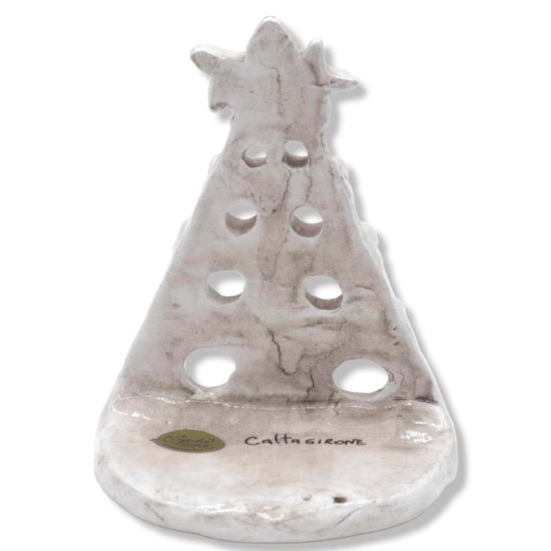 Kerzenhalter Baum H 13 cm antikweiße perforierte Caltagirone-Keramik mit mehrfarbigen Kugeln Mod RP - 