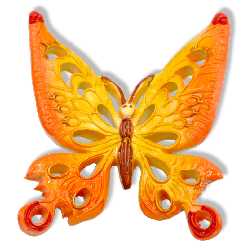 Medium perforated butterfly in fine Sicilian ceramic, with relief decorations, selectable color, L 10 x H 13 cm approx. 