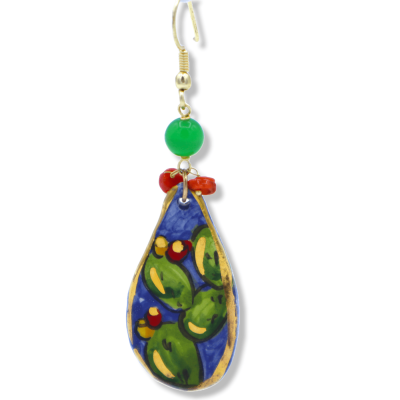 Boucles d'oreilles en céramique de Caltagirone en forme de pelle à figues de Barbarie, environ 7 cm de hauteur. avec aga