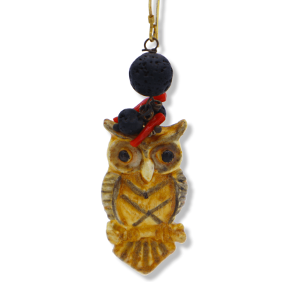 Eulenohrringe aus Caltagirone-Keramik, H ca. 7 cm. mit Onyxstein und Bambuskoralle - 