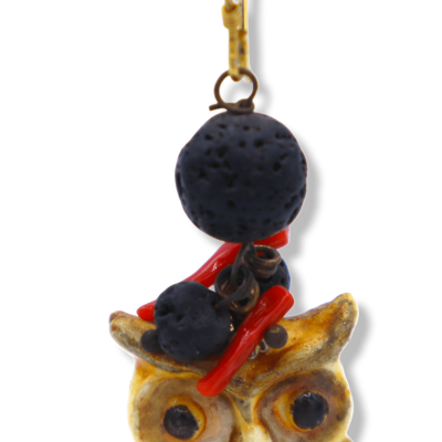 Eulenohrringe aus Caltagirone-Keramik, H ca. 7 cm. mit Onyxstein und Bambuskoralle - 