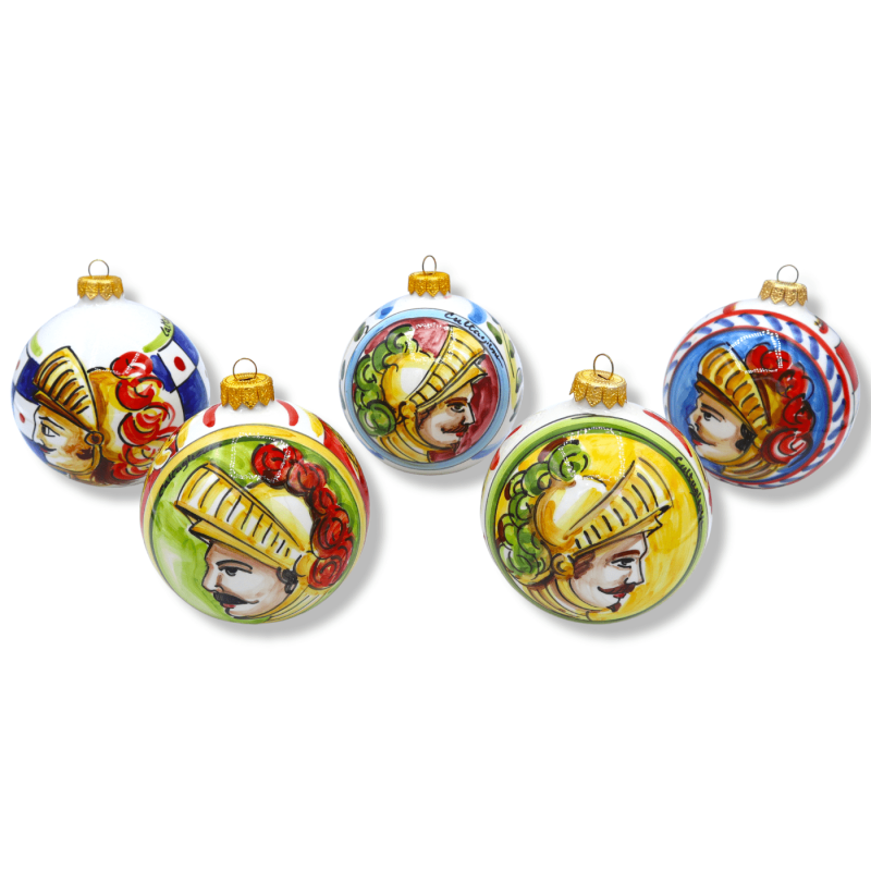 Bola de Navidad de cerámica Caltagirone, Serie Paladini Siciliano, decoración seleccionable, Ø 9 cm (1Uds) Mod CH - 
