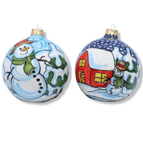 Boule de Noël en céramique Caltagirone, avec paysage enneigé, décoration sélectionnable, Ø 9 cm (1Pcs) Mod SM - 