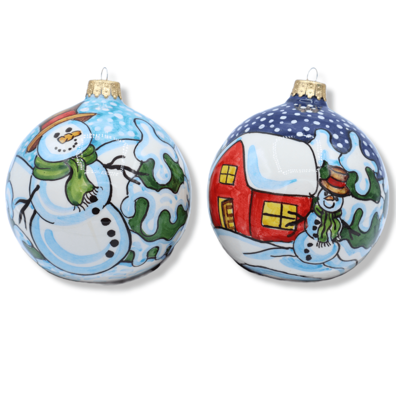 Caltagirone ceramic Christmas ball, with snowy landscape, selectable decoration, Ø 9 cm (1Pcs) Mod SM - 