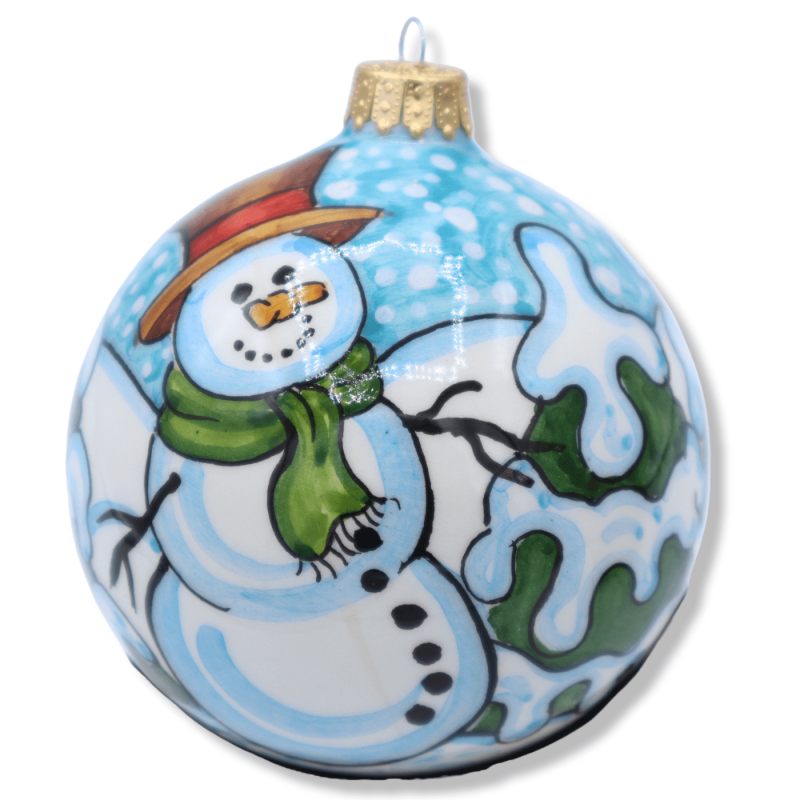 Caltagirone ceramic Christmas ball, with snowy landscape, selectable decoration, Ø 9 cm (1Pcs) Mod SM - 