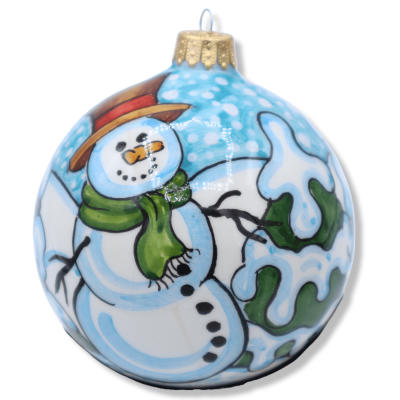 Boule de Noël en céramique Caltagirone, avec paysage enneigé, décoration sélectionnable, Ø 9 cm (1Pcs) Mod SM - 