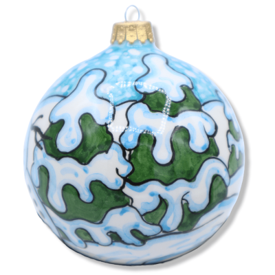 Boule de Noël en céramique Caltagirone, avec paysage enneigé, décoration sélectionnable, Ø 9 cm (1Pcs) Mod SM - 