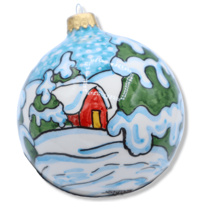 Boule de Noël en céramique Caltagirone, avec paysage enneigé, décoration sélectionnable, Ø 9 cm (1Pcs) Mod SM - 