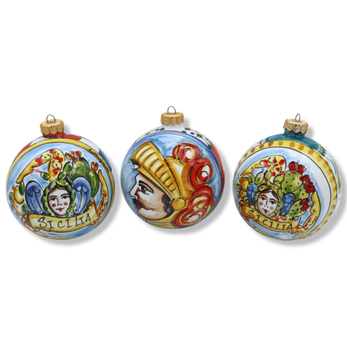 Riesige Weihnachtskugel, Caltagirone-Keramik, zum Aufhängen oder Aufstellen, Ø 11 cm (1 Stück) Mod CH - 