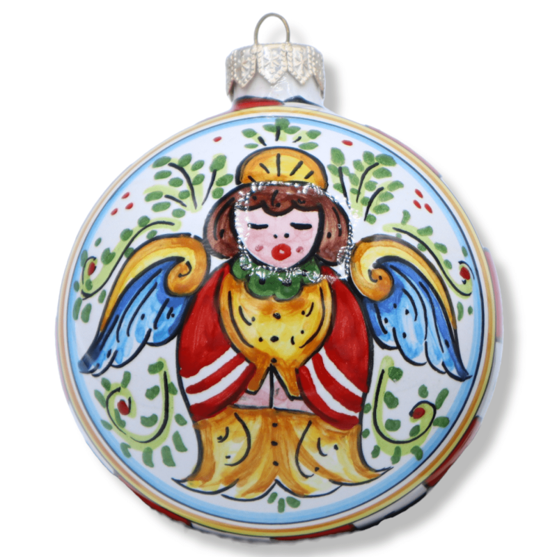 Caltagirone Keramik-Weihnachtskugel, Darstellung eines Engels, wählbare Dekoration, Ø 9 cm (1Stk) - 