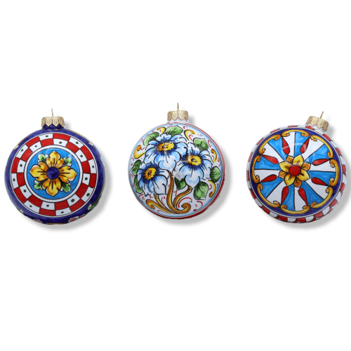 Pallina di Natale ceramica Caltagirone, decoro selezionabile, Ø 9 cm (1Pz) - 