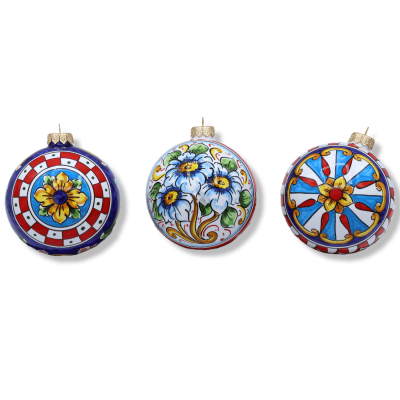 Pallina di Natale ceramica Caltagirone, decoro selezionabile, Ø 9 cm (1Pz) - 