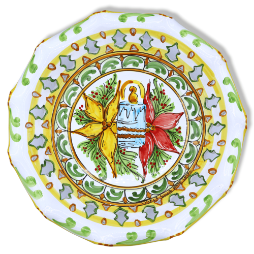 Podnoszony w ceramice sycylijskiej, dekor Boże Narodzenie & '600, Ø 47 cm - h 18 cm około. Mod NL -  2