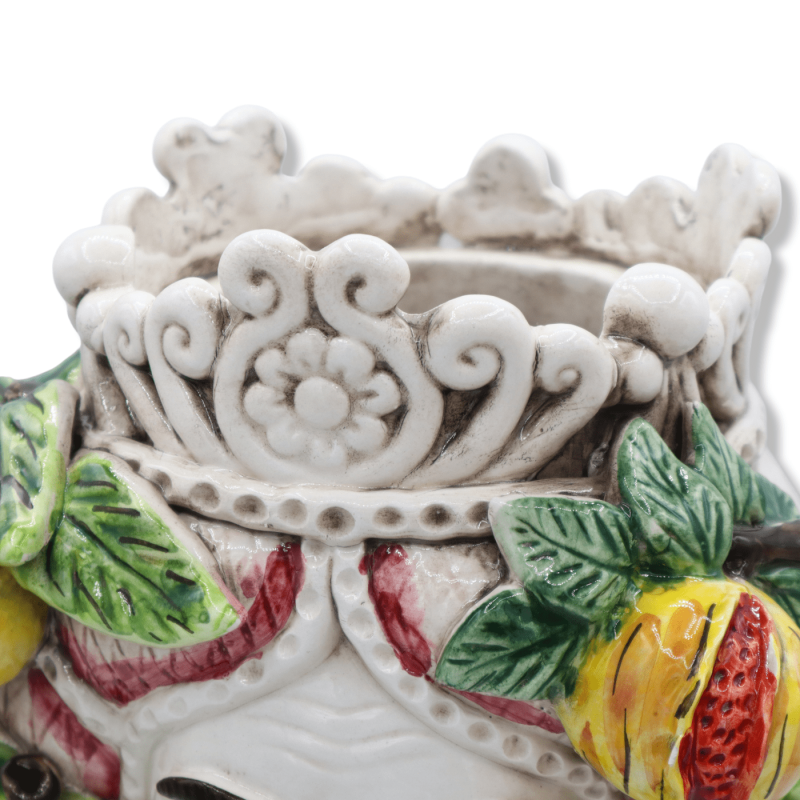 Norman head in Caltagirone ceramics, with burgundy turban and fruit applications, h 30 cm approx. (1Pcs) Mod RP - 