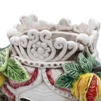 Normanna w ceramice Caltagirone, z turbantem bordeaux i aplikacjami owocowymi, h 27 cm około (1pz) Mod RP - 