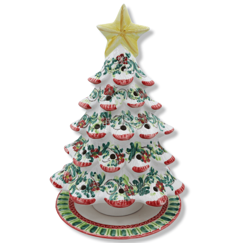 Durchbrochener Weihnachtsbaum-Kerzenhalter H 37 cm aus sizilianischer Keramik, erhältlich in 3 Dekorationen (1 Stück) Mo