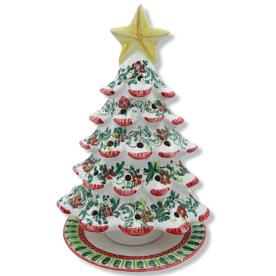 Durchbrochener Weihnachtsbaum-Kerzenhalter H 37 cm aus sizilianischer Keramik, erhältlich in 3 Dekorationen (1 Stück) Mo