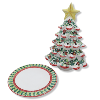 Christmas tree perforated candle holder in Sicilian ceramic, available in three decorations, h 36 cm approx. (1Pcs) Mod 