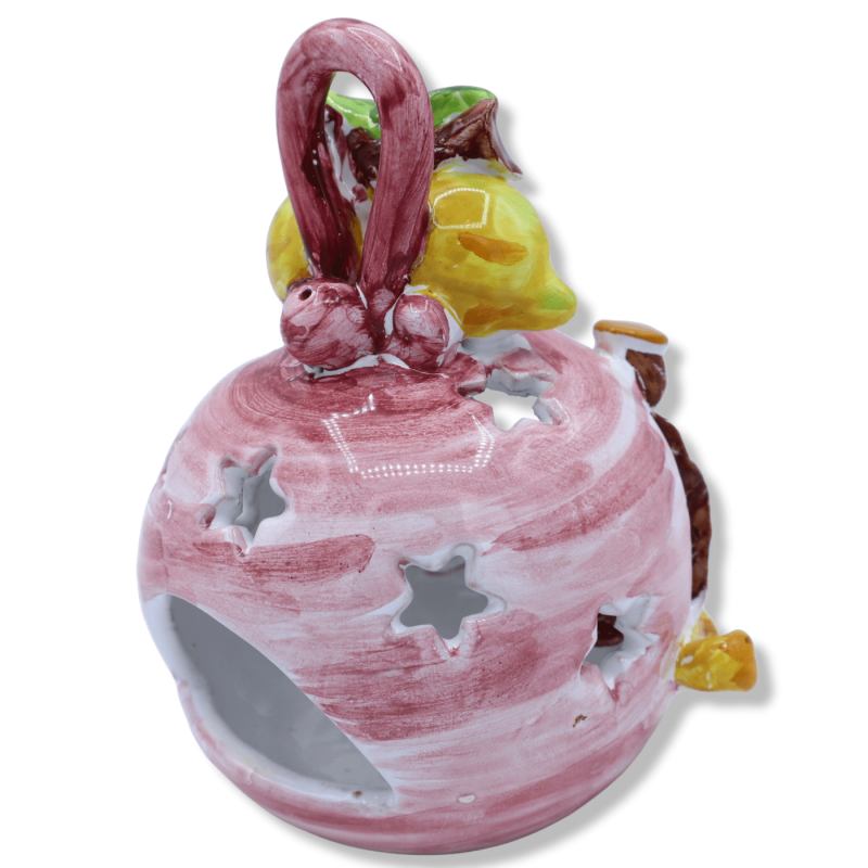 Presepe porta candela Ceramica Siciliana, applicazioni di limoni, varie colorazioni, h 16 x L 13 cm ca. (1unità) - 