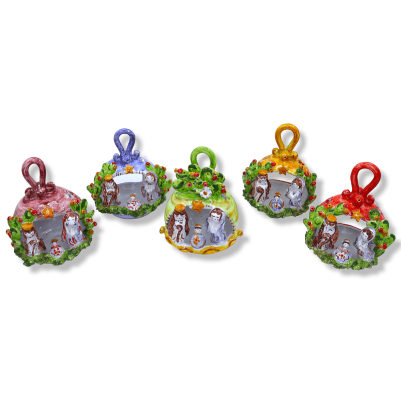 Sicilian ceramic candle holder crib, prickly pear decoration on a selectable color background, h 16 cm x w 13 cm approx.