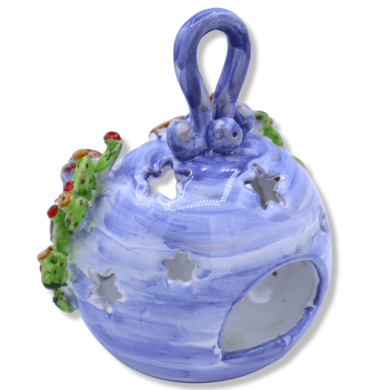 Sicilian ceramic candle holder crib, prickly pear decoration on a selectable color background, h 16 cm x w 13 cm approx.