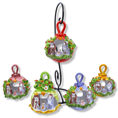 Presepe porta candela Ceramica Siciliana, decoro fichidindia su fondo colore selezionabile, h 16 cm x L 13 cm ca. (1Unit