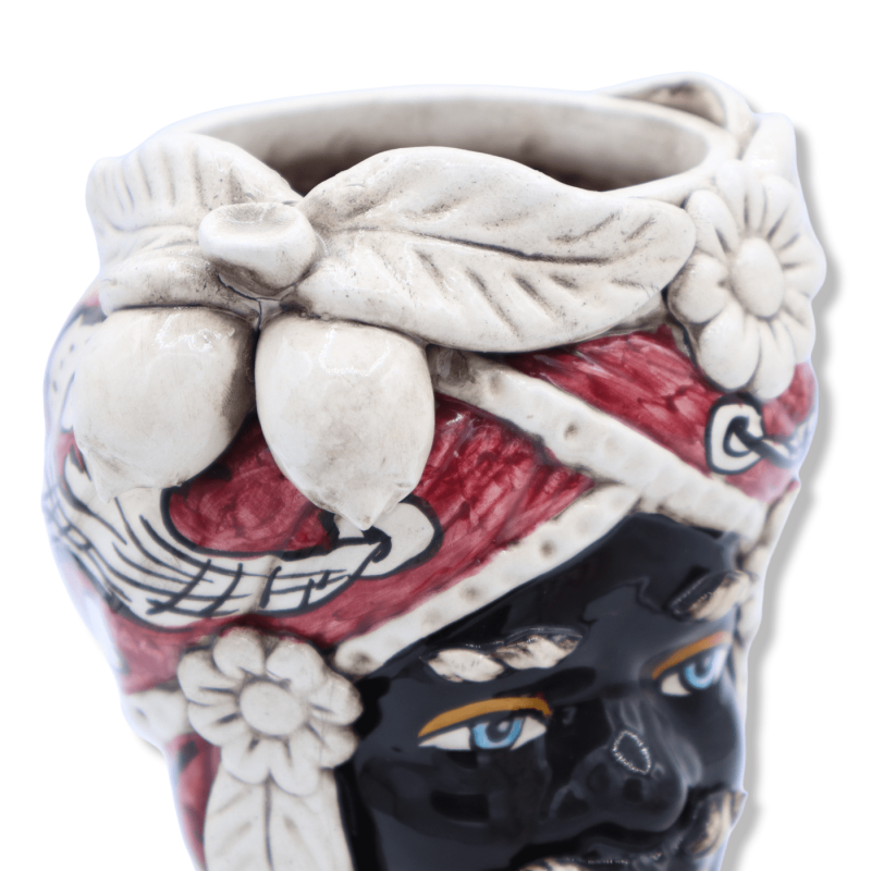 Testa di moro Moresca ceramica Caltagirone, corona frutta e decoro barocco su fondo bordeaux, h 20 cm ca. (1Unità) Mod R